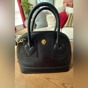 Ann Klein Black Bow Satchel Handbag with Gold Lion Accent